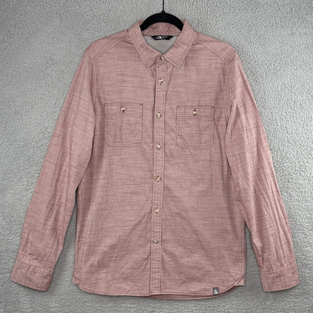 The North Face Men's Chambray Button-Up Long Sleeve Shirt Red Medium Pockets